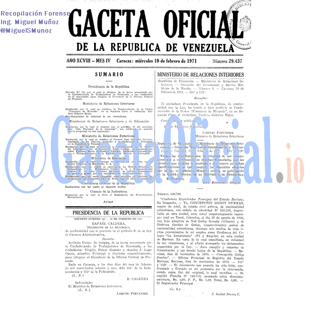 Gaceta Oficial 29437 del 10 Febrero 1971