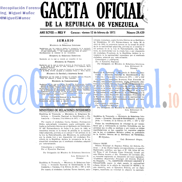 Gaceta Oficial 29439 del 12 Febrero 1971