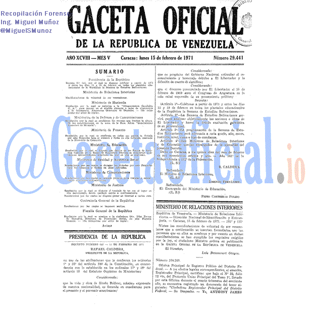 Gaceta Oficial 29441 del 15 Febrero 1971
