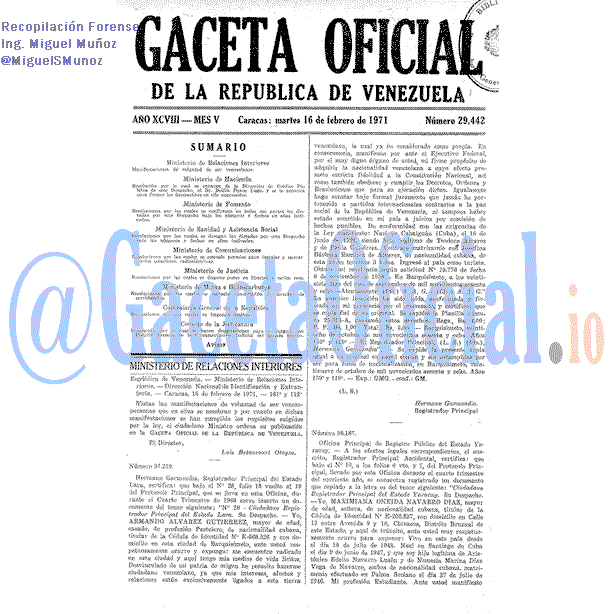Gaceta Oficial 29442 del 16 Febrero 1971