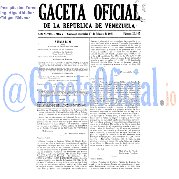 Gaceta Oficial 29443 del 17 Febrero 1971