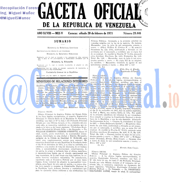 Gaceta Oficial 29446 del 20 Febrero 1971