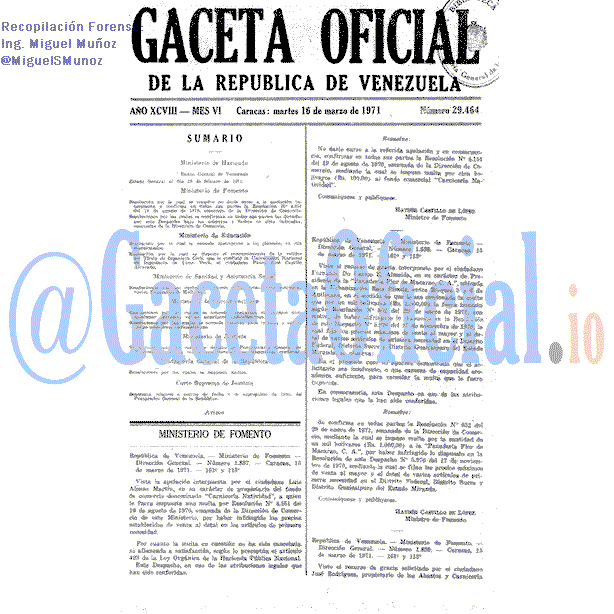 Gaceta Oficial 29464 del 16 Marzo 1971