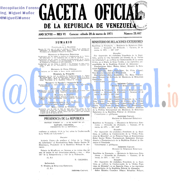 Gaceta Oficial 29467 del 20 Marzo 1971