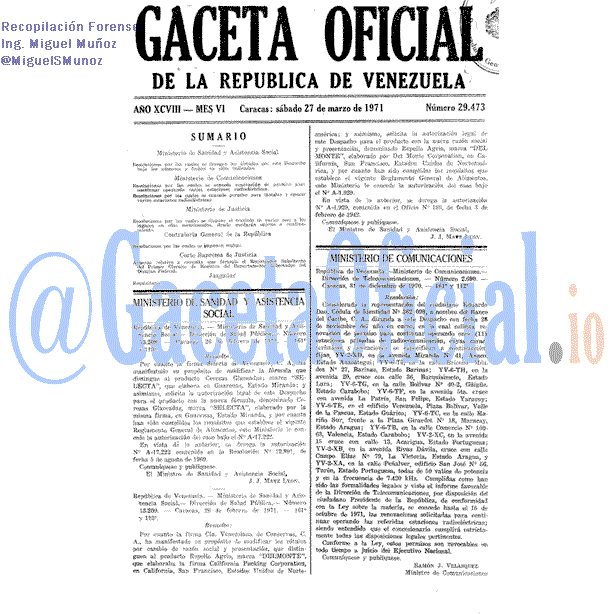 Gaceta Oficial 29473 del 27 Marzo 1971