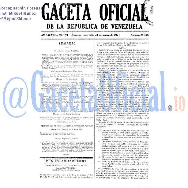 Gaceta Oficial 29476 del 31 Marzo 1971