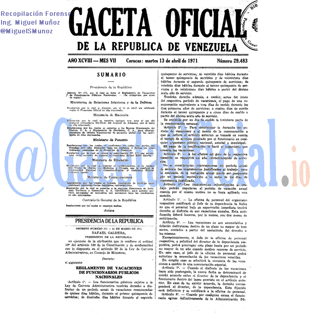 Gaceta Oficial 29483 del 13 Abril 1971