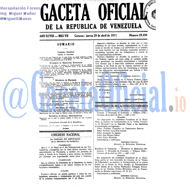 Gaceta Oficial 29496 del 29 Abril 1971