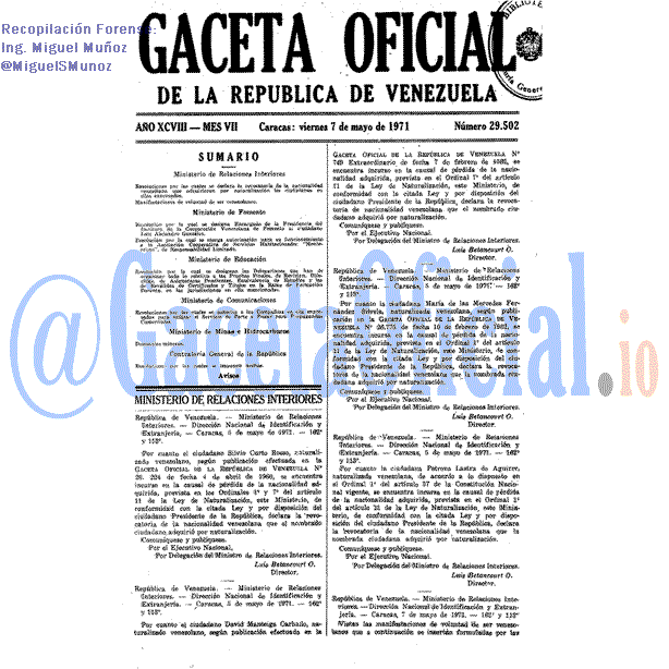 Gaceta Oficial 29502 del 7 Mayo 1971