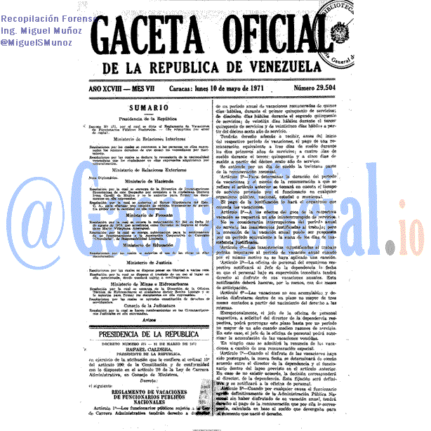 Gaceta Oficial 29504 del 10 Mayo 1971