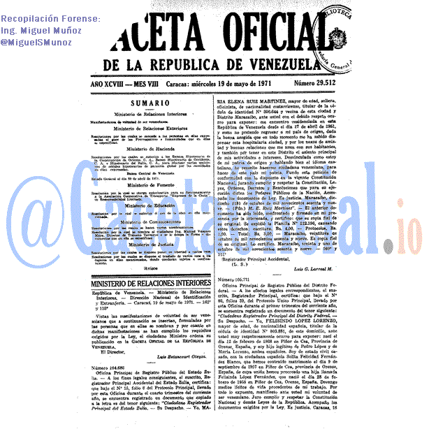 Gaceta Oficial 29512 del 19 Mayo 1971