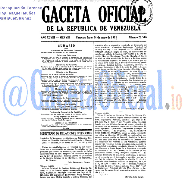 Gaceta Oficial 29516 del 24 Mayo 1971