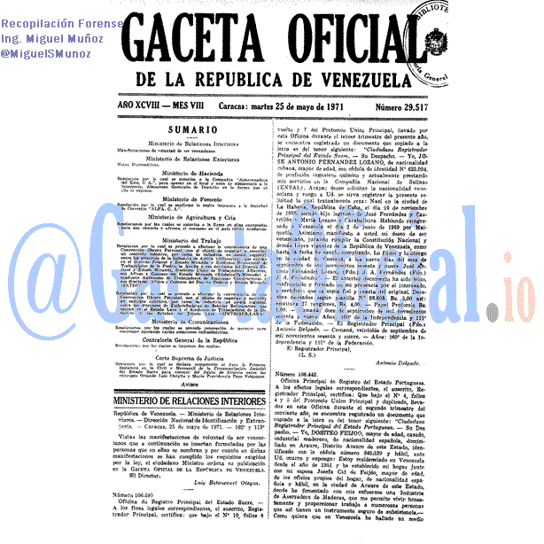 Gaceta Oficial 29517 del 25 Mayo 1971