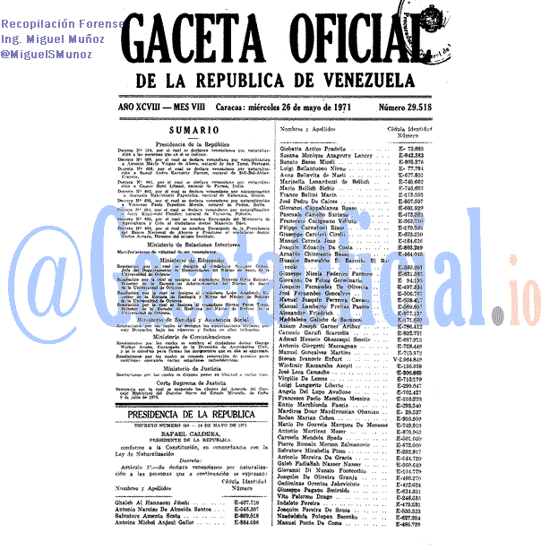 Gaceta Oficial 29518 del 26 Mayo 1971