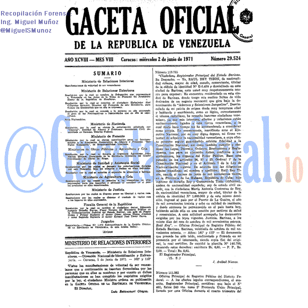 Gaceta Oficial 29524 del 2 Junio 1971