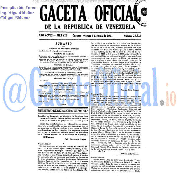 Gaceta Oficial 29526 del 4 Junio 1971