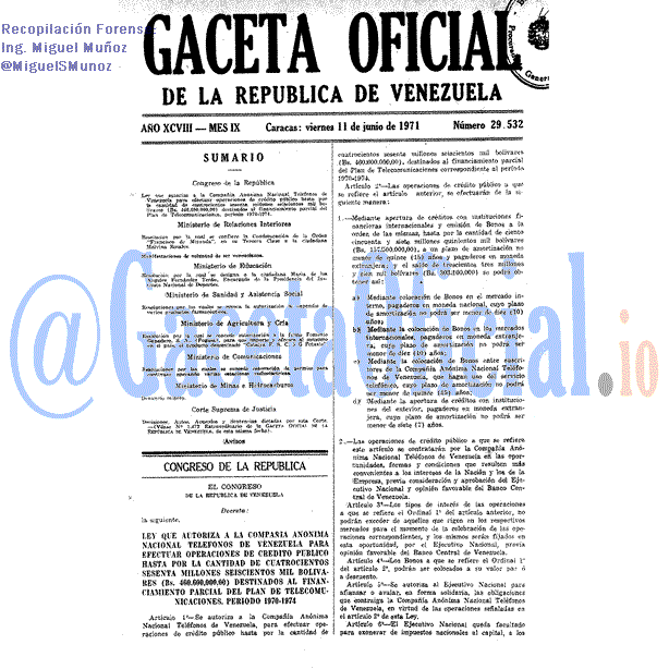 Gaceta Oficial 29532 del 11 Junio 1971