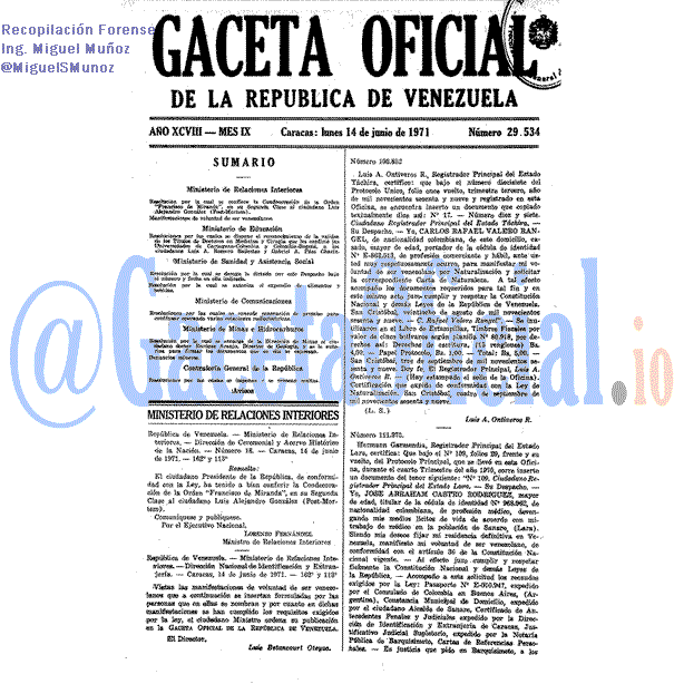 Gaceta Oficial 29534 del 14 Junio 1971