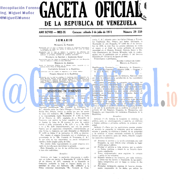 Gaceta Oficial 29550 del 3 Julio 1971