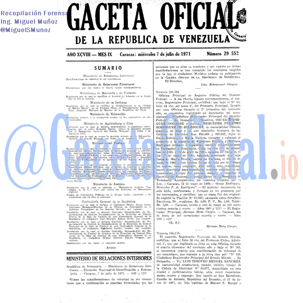 Gaceta Oficial 29552 del 7 Julio 1971