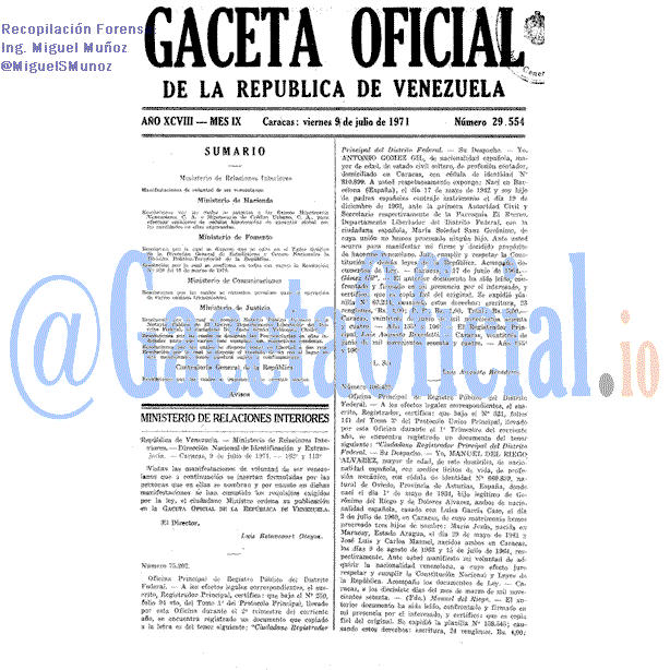 Gaceta Oficial 29554 del 9 Julio 1971