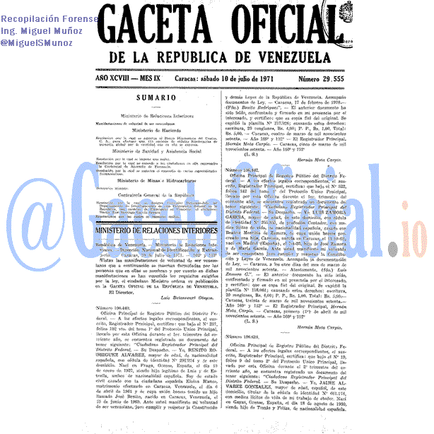 Gaceta Oficial 29555 del 10 Julio 1971