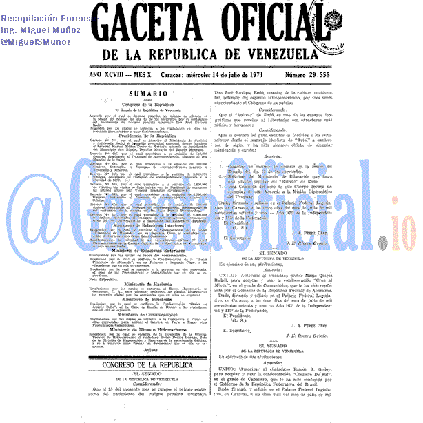 Gaceta Oficial 29558 del 14 Julio 1971