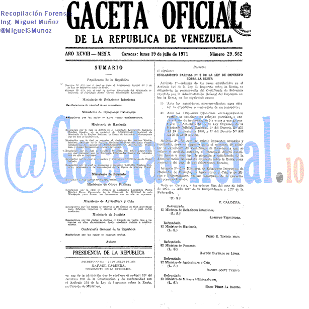 Gaceta Oficial 29562 del 19 Julio 1971