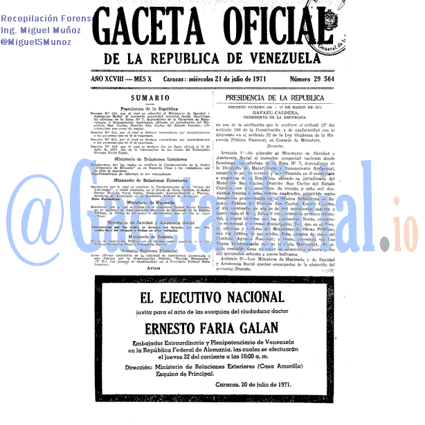 Gaceta Oficial 29564 del 21 Julio 1971
