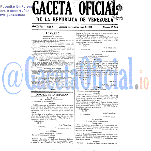 Gaceta Oficial 29565 del 22 Julio 1971