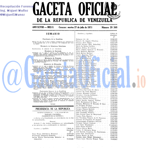 Gaceta Oficial 29568 del 27 Julio 1971