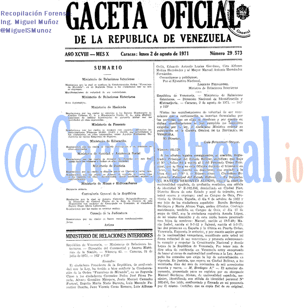 Gaceta Oficial 29573 del 2 Agosto 1971