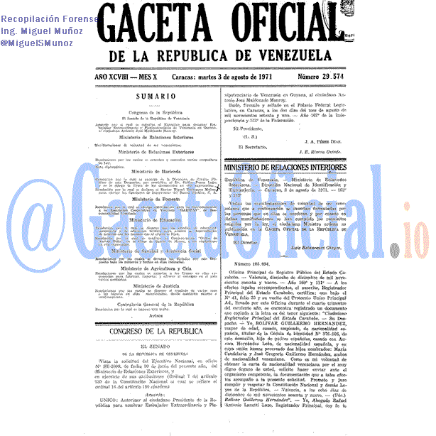 Gaceta Oficial 29574 del 3 Agosto 1971