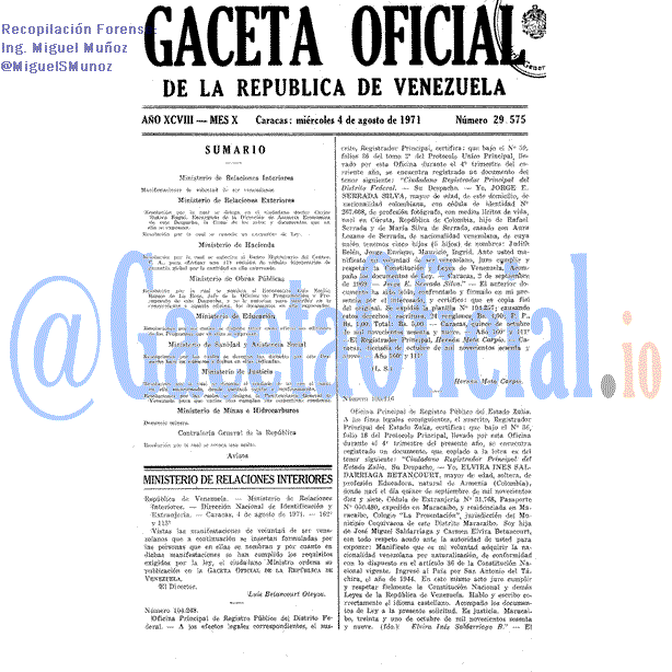 Gaceta Oficial 29575 del 4 Agosto 1971
