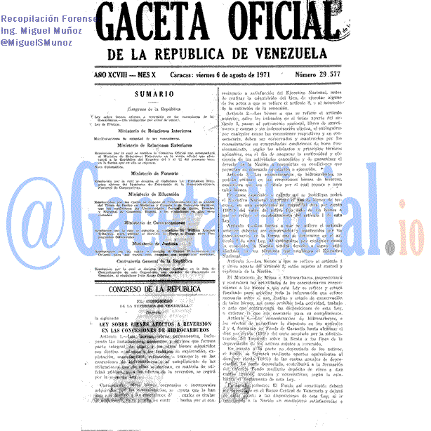 Gaceta Oficial 29577 del 6 Agosto 1971