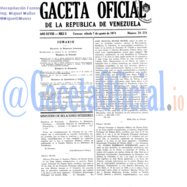 Gaceta Oficial 29578 del 7 Agosto 1971
