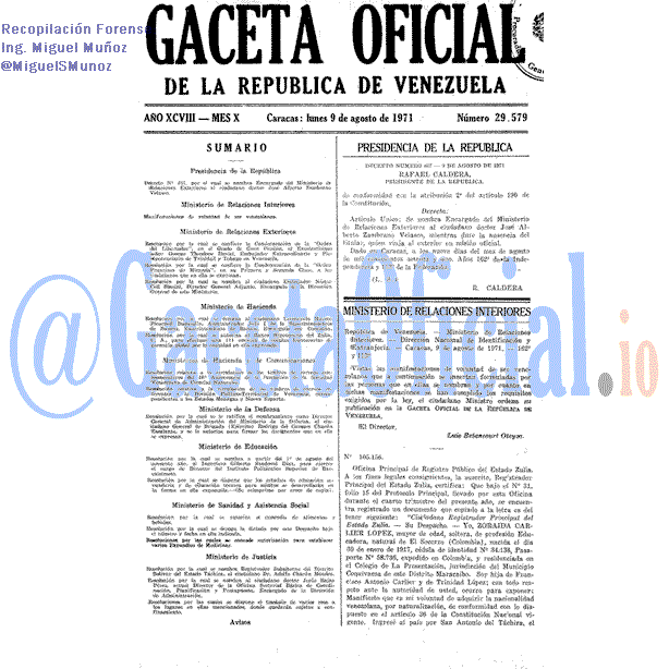 Gaceta Oficial 29579 del 9 Agosto 1971