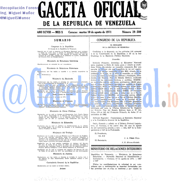Gaceta Oficial 29580 del 10 Agosto 1971