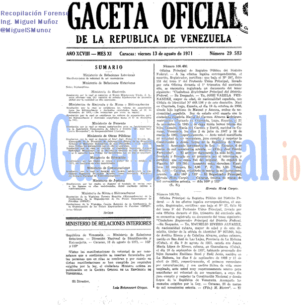 Gaceta Oficial 29583 del 13 Agosto 1971