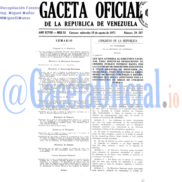 Gaceta Oficial 29587 del 18 Agosto 1971