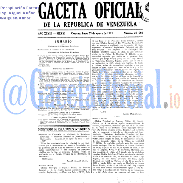 Gaceta Oficial 29591 del 23 Agosto 1971