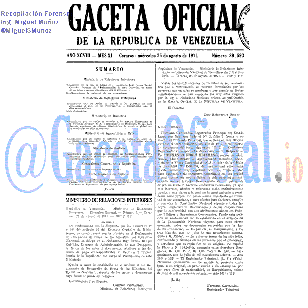 Gaceta Oficial 29593 del 25 Agosto 1971