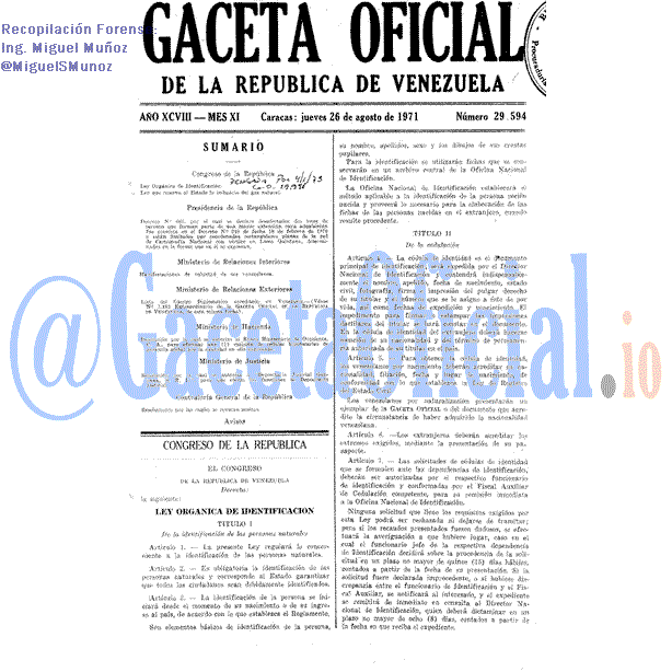 Gaceta Oficial 29594 del 26 Agosto 1971