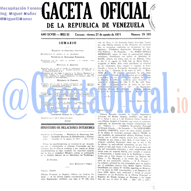 Gaceta Oficial 29595 del 27 Agosto 1971