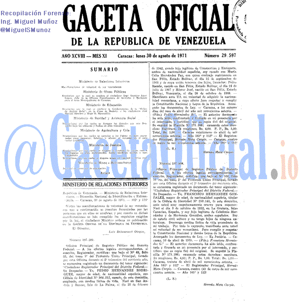 Gaceta Oficial 29597 del 30 Agosto 1971