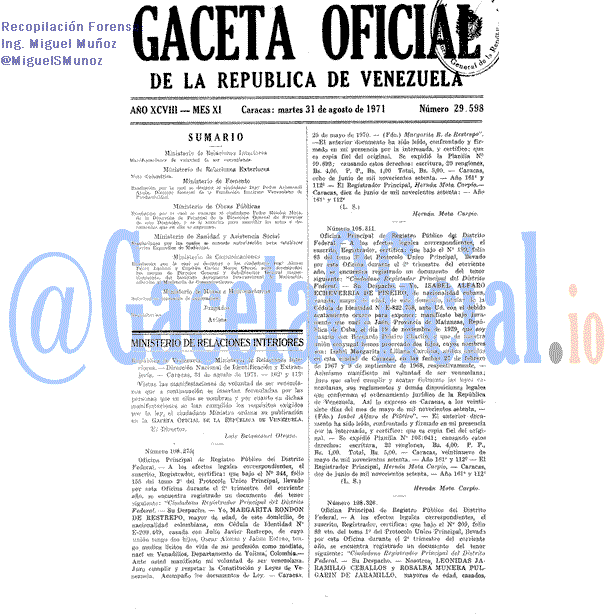 Gaceta Oficial 29598 del 31 Agosto 1971