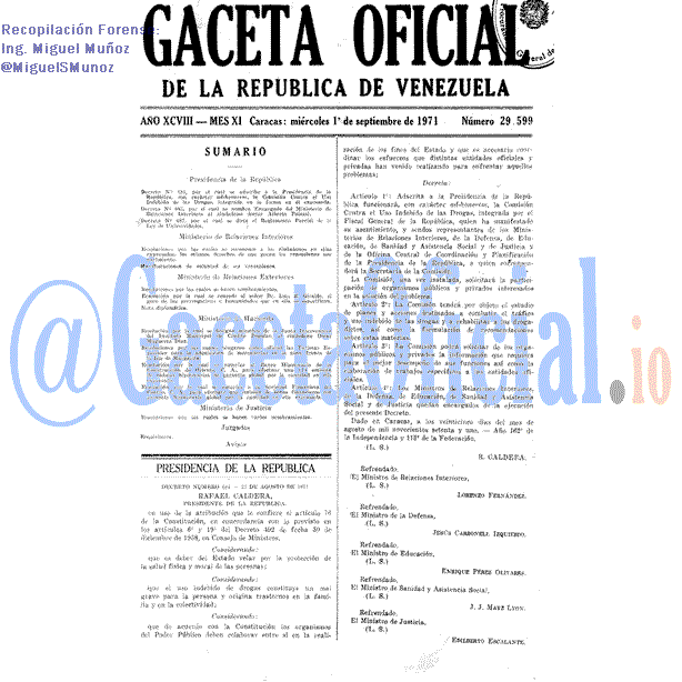 Gaceta Oficial 29599 del 1 Septiembre 1971