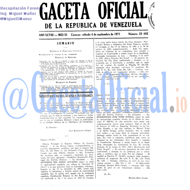 Gaceta Oficial 29602 del 4 Septiembre 1971