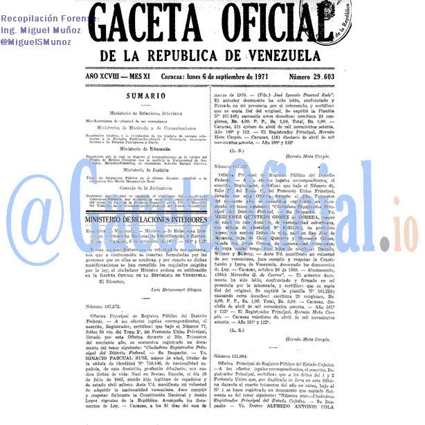 Gaceta Oficial 29603 del 6 Septiembre 1971