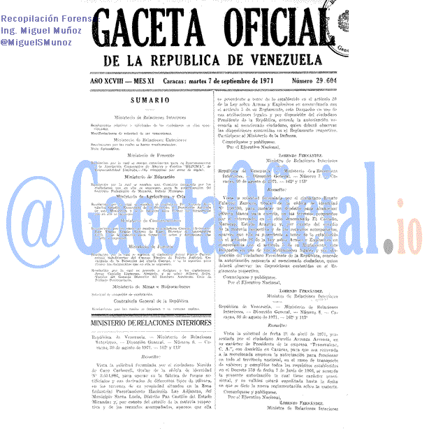 Gaceta Oficial 29604 del 7 Septiembre 1971